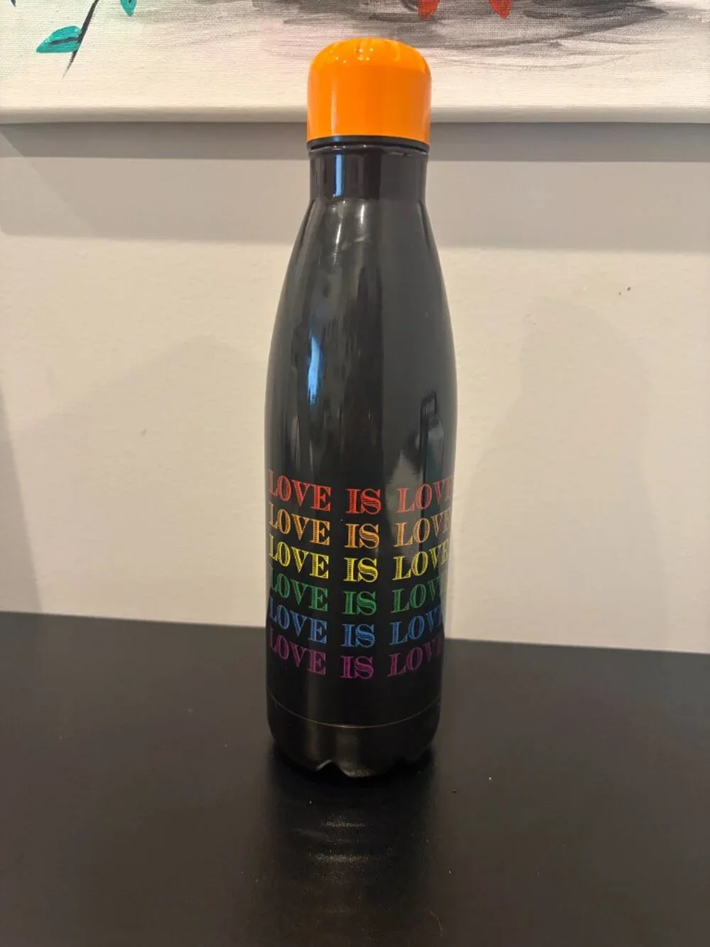 Love is Love Gay Pride Rainbow LBGTQ+ Black Tumbler Water Bottle